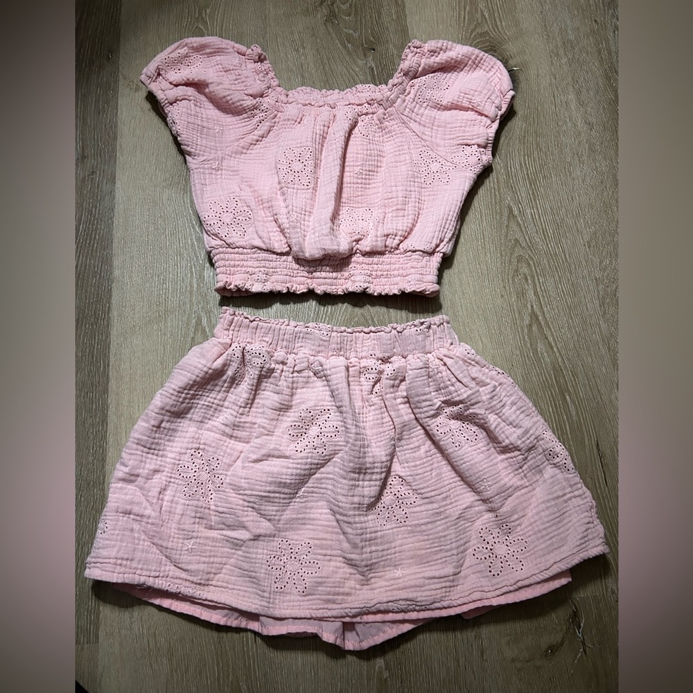 Cupcakes & Cashmere Pink Eyelet Cropped Top and Skirt